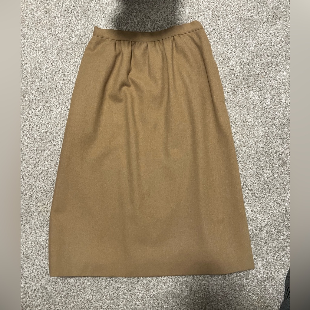 Vintage Evan Picone Tan Classic Preppy Pencil Wool Skirt Size 8